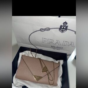 Prada Blush Saffiano Leather Chain Clutch